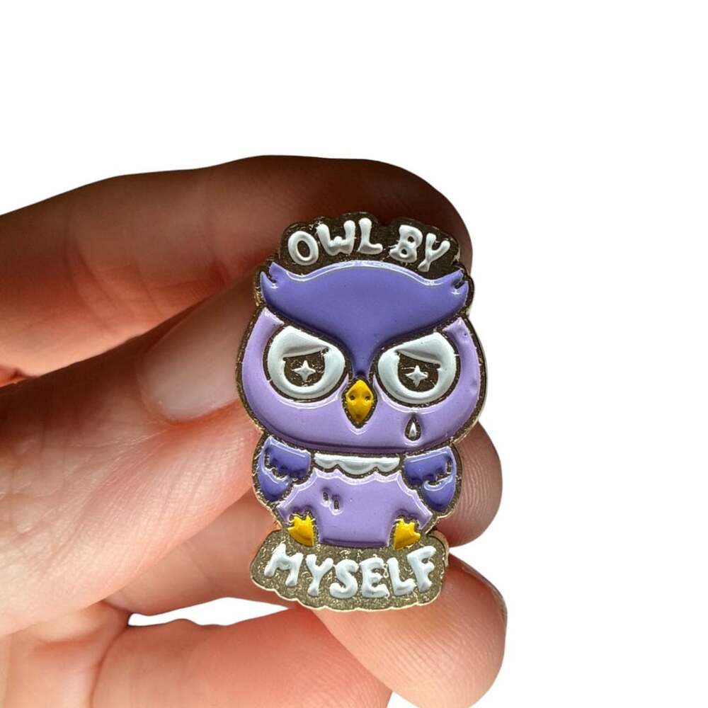 Owl By Myself Sad Purple Owl Enamel Lapel Pin Badge